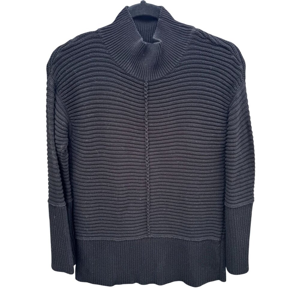 Marla Wynne Minimalist Ribbed Mock Neck Texture Knit Sweater Quiet Luxury XS